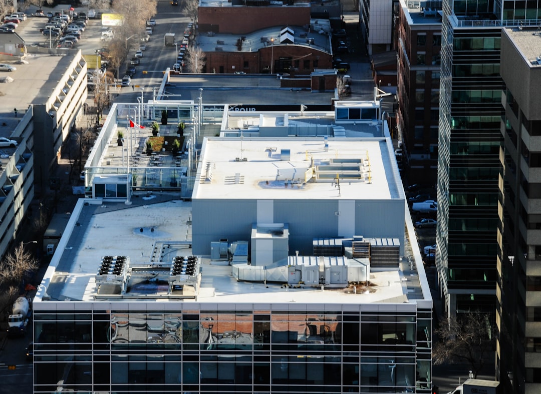 Modern elevated walkway with surrounding city buildings